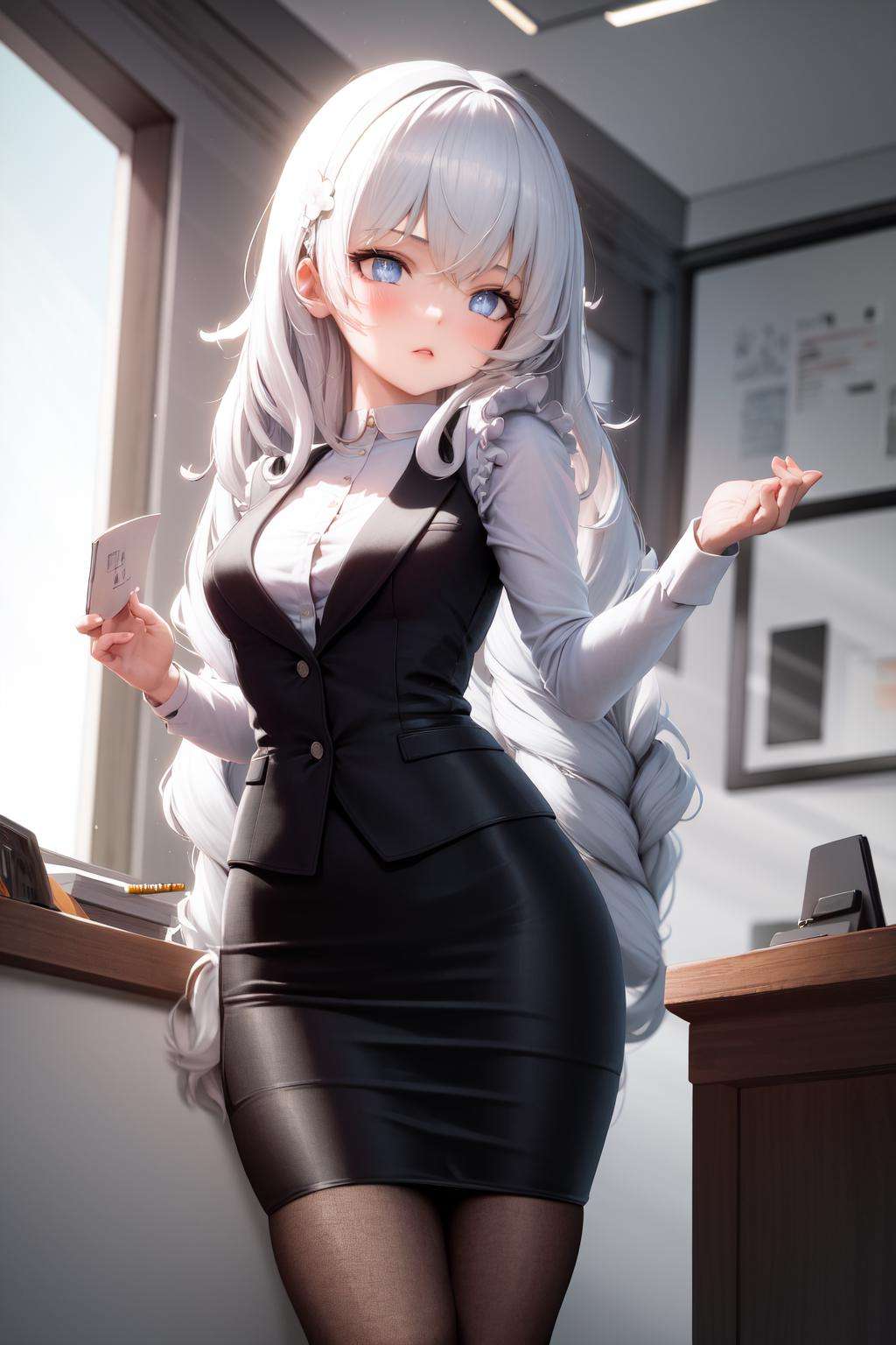 masterpiece, best quality, highres, 1girl, le malin <lora:le_malin_listless_lapin:1> office lady, suit, pencil skirt