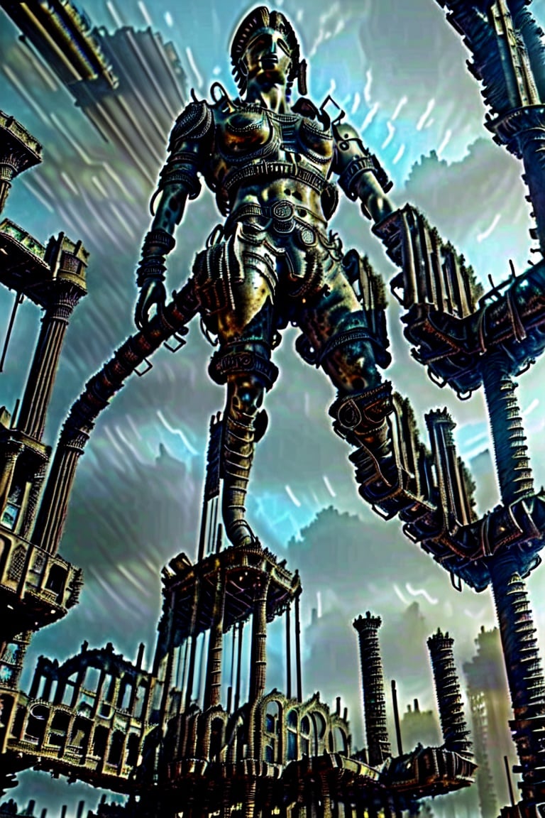 masterpiece, best quality, superior quality, intricate details, beautiful, aesthetic: 1.2 high quality, 8k, ruins, ((metal apollo statue,))
Ultra details, delicate and beautiful, real shadow. Diesel punk dystopian post apocalyptic world
landscape, post apocalyptic world, wasteland, game concept, concept art, jungle, city, dark art, destruction, details, cinematography
