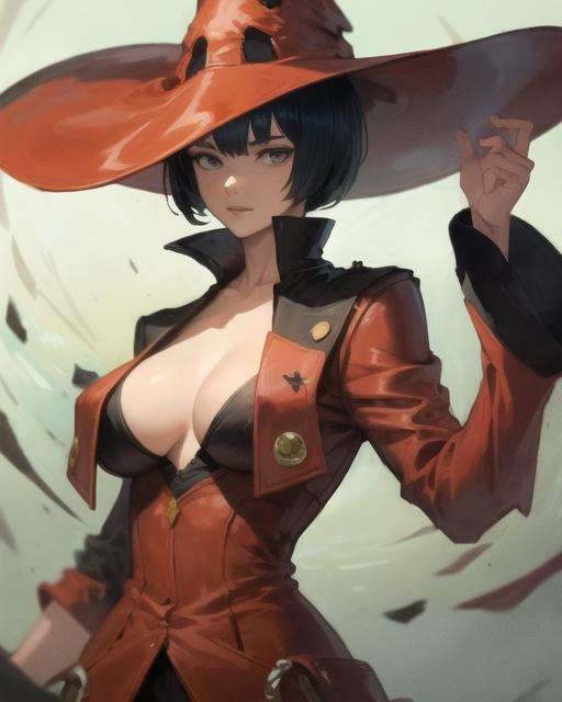 inoms , beautiful, masterpiece,red outfit, hat, best quality, 1girl,  solo,  large breasts,  <lora:InoMS:1>