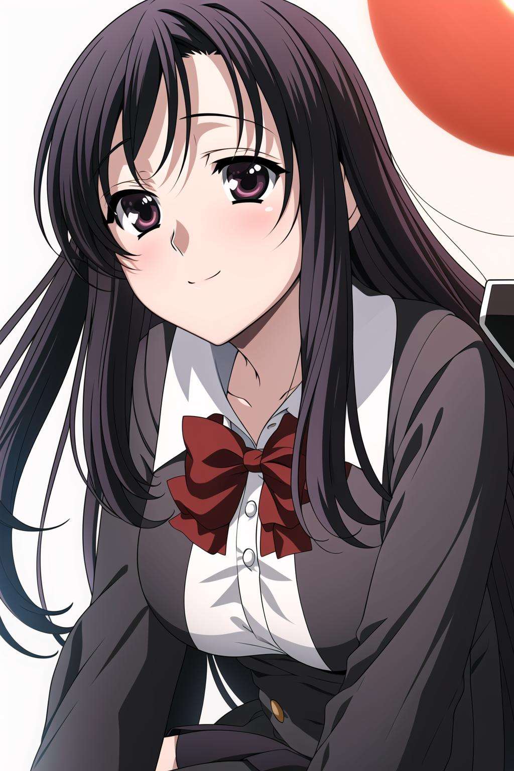 Simple White Background,red_bowtie, school_uniform, shirt,long_sleeves, pleated_skirt,Black_jacket,thighhighs, black_legwear,<lora:Kotonoha_Katsura_SchoolDays-KK77-V3:0.7>,Black_long_hair,Black_eyes,bangs,<lora:Mariana_Luciano_NON_VIRGIN-KK77-V1:0.3>,<lora:more_details:0.1>,1 girl, 20yo,Young female,Beautiful Finger,Beautiful long legs,Beautiful body,Beautiful Nose,Beautiful character design, perfect eyes, perfect face,expressive eyes,perfect balance,looking at viewer,(Focus on her face),closed mouth, (innocent_big_eyes:1.0),Light_Smile,official art,extremely detailed CG unity 8k wallpaper, perfect lighting,Colorful, Bright_Front_face_Lighting,shiny skin, (masterpiece:1.0),(best_quality:1.0), ultra high res,4K,ultra-detailed,photography, 8K, HDR, highres, absurdres:1.2, Kodak portra 400, film grain, blurry background, bokeh:1.2, lens flare, (vibrant_color:1.2),professional photograph, (Beautiful,large_Breasts:1.4), (beautiful_face:1.5),(narrow_waist),