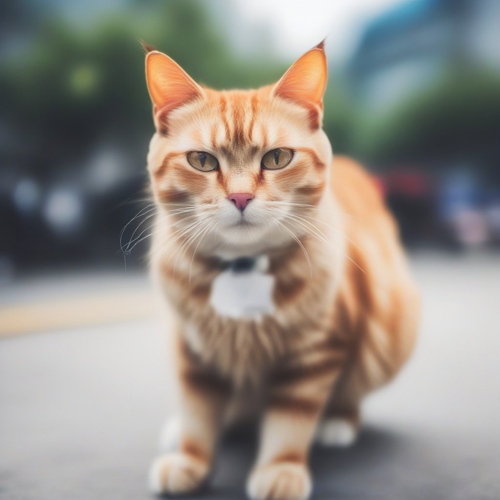 no humans, animal focus, cat, blurry, blurry background, weibo logo, weibo username, animal, outdoors, looking at viewer, <lora:cat-000008:STRENGTH>