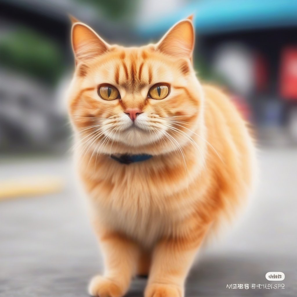 no humans, animal focus, cat, blurry, blurry background, weibo logo, weibo username, animal, outdoors, looking at viewer, <lora:cat-000009:1>
