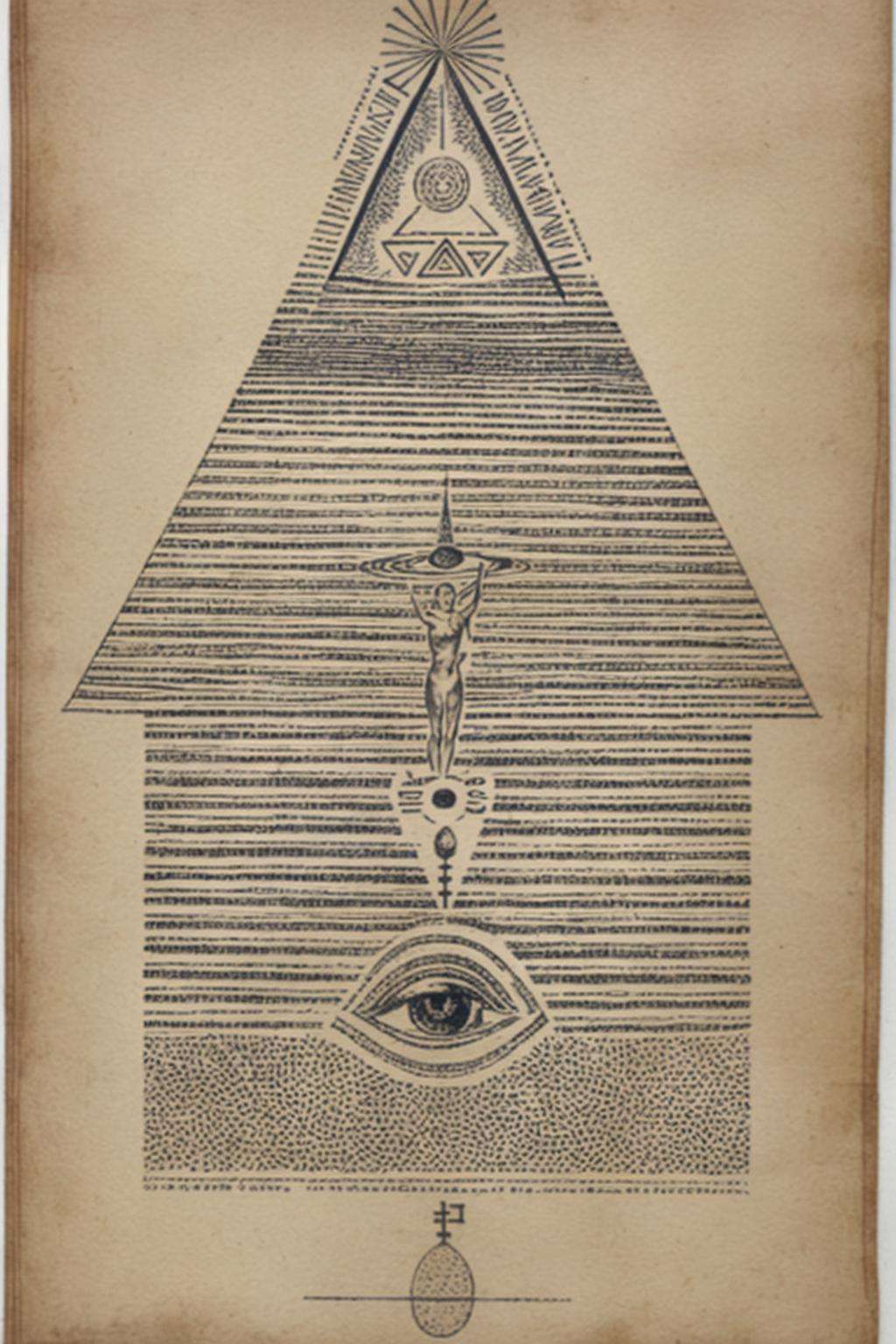 a drawing of a man with a pyramid on his head , alchemy , esoteric art