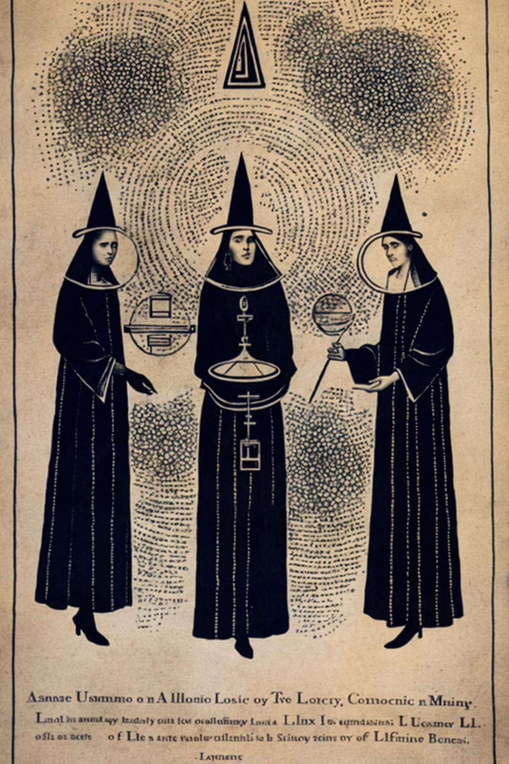 a drawing of a man in a black robe and a black hat , alchemy , esoteric art