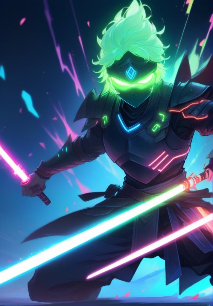 1boy, armor, energy sword, glowing, glowing sword, glowing weapon, holding, lightsaber, loincloth, male focus, neon style, solo, sword, weapon<lora:sdxl_neonneon-000002:0.8>