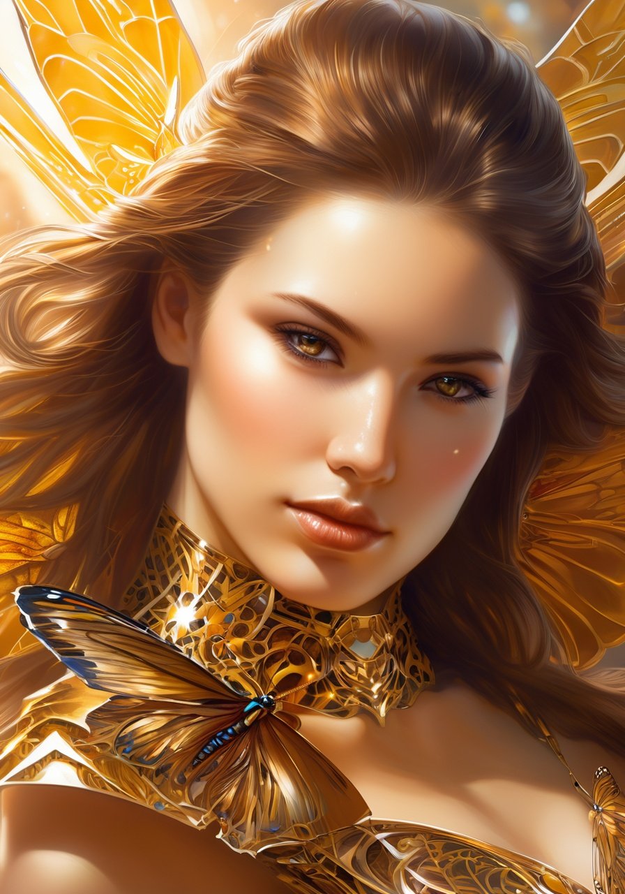 (best_quality),(ultra_detailed), photo, 8k portrait of beautiful cyborg with brown hair, intricate, elegant, highly detailed, majestic, digital photography, art by artgerm and ruan jia and greg rutkowski surreal painting gold butterfly filigree, broken glass, (masterpiece, sidelighting, finely detailed beautiful eyes: 1.2), hdr, realistic, high definition