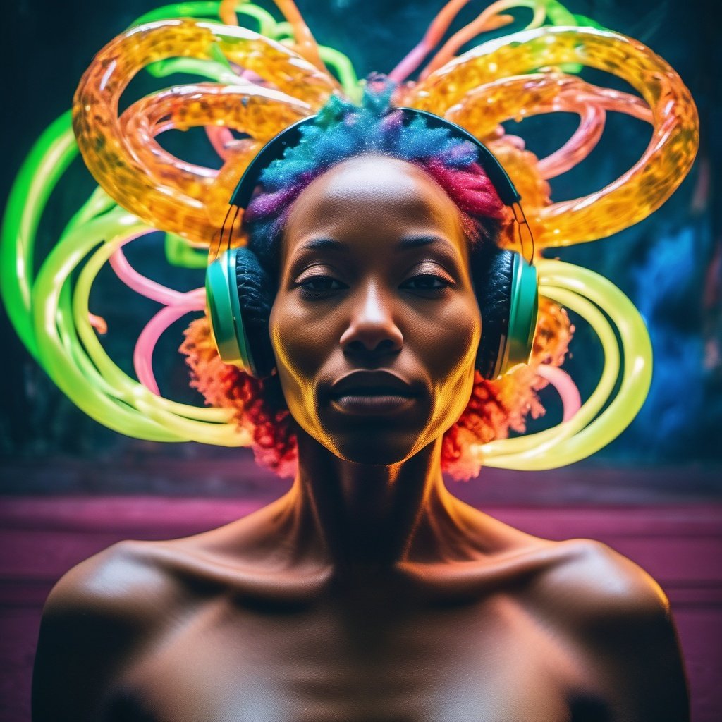 (best quality) , (masterpiece) , Duckcore, Biochemical Fiery midweight Sudanese woman as Croatian Alien, Cat Ears, Full Beard, Shameless, F/2.8, Kinemacolor, 