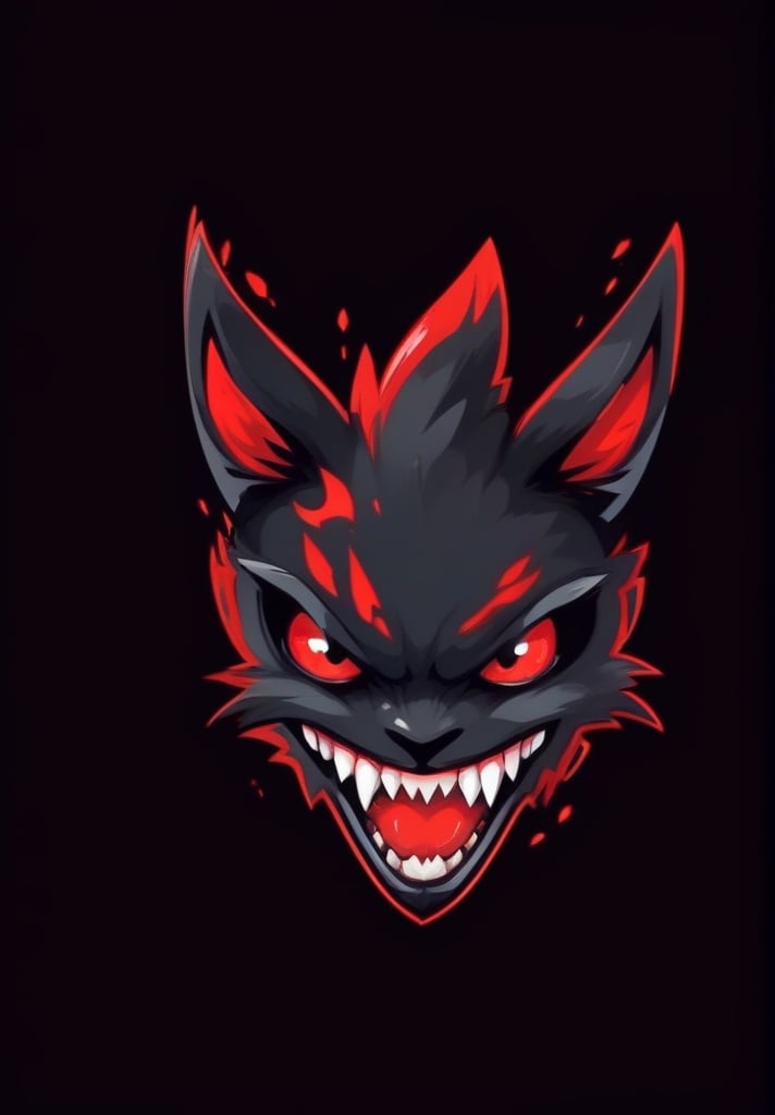 black background, fangs, looking at viewer, mascot logo, no humans, pokemon \(creature\), red eyes, solo, teeth <lora:sdxl_mascot:0.8>