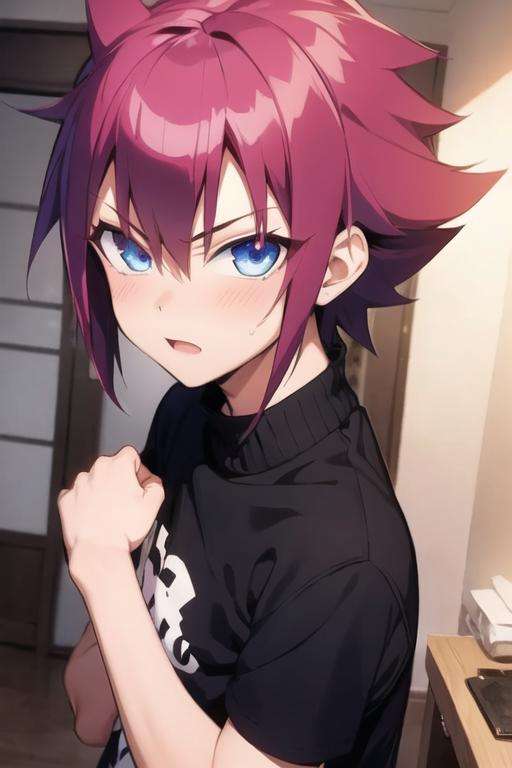 masterpiece, best quality, game cg, 1boy, solo, male focus, looking at viewer, upper body, , <lora:shimon_ikaruga:0.70>, shimon_ikaruga, blue eyes, pink hair, spiked hair, , , ,