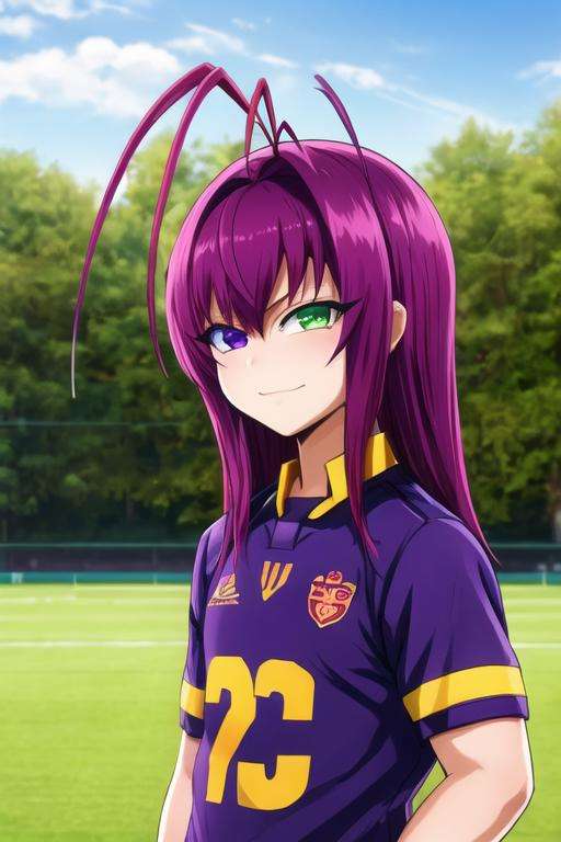 masterpiece, best quality, photorealistic, 1boy, solo, male focus, looking at viewer, upper body, , <lora:tenma_unomiya:0.72>, tenma_unomiya, purple hair, purple eyes, green eyes, heterochromia, antenna hair, long hair, rugby shirt, , ,