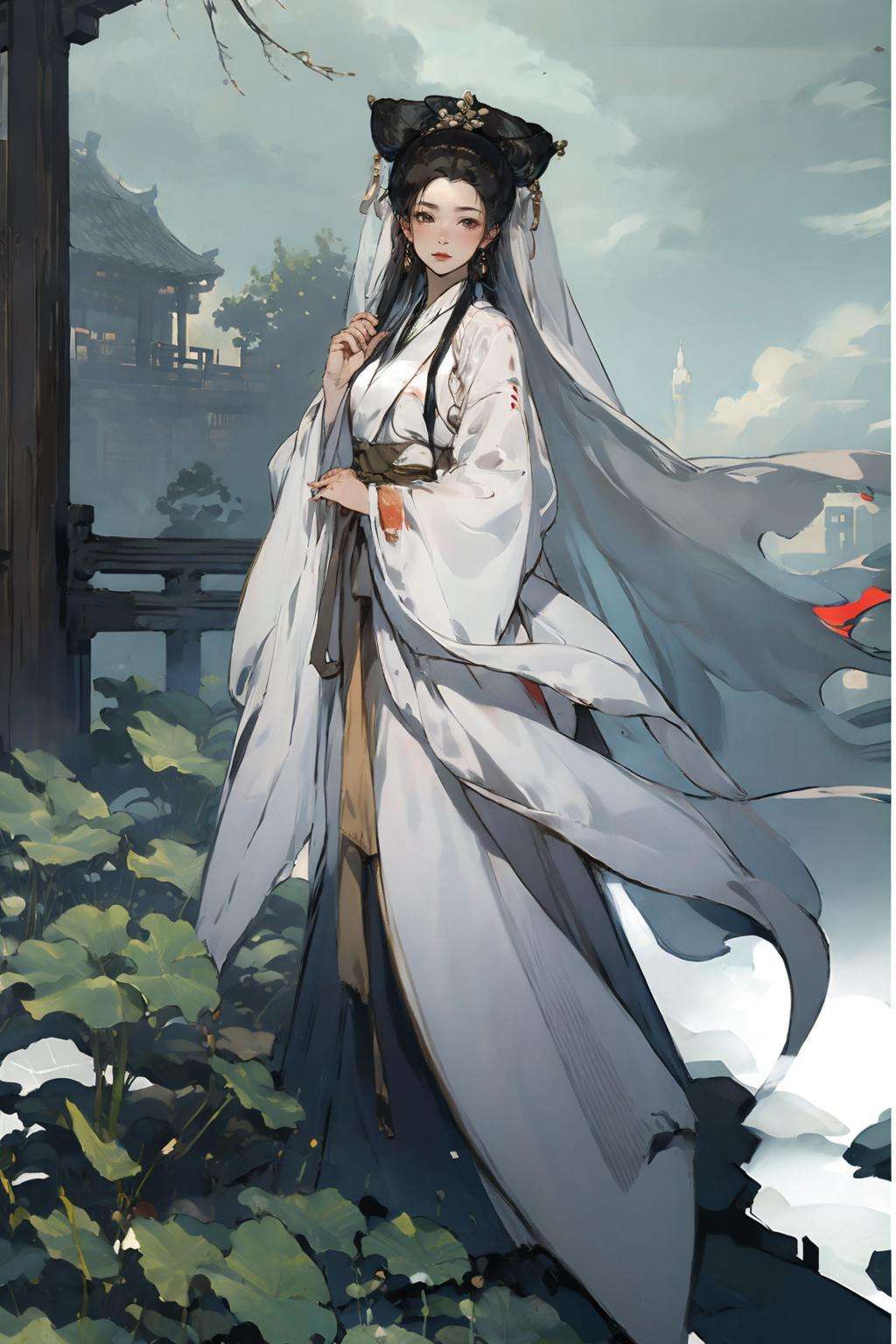 masterpiece,best quality,Baisuzhen,1girl, white hanfu, veil,  <lora:Baisuzhen_v1:0.8>