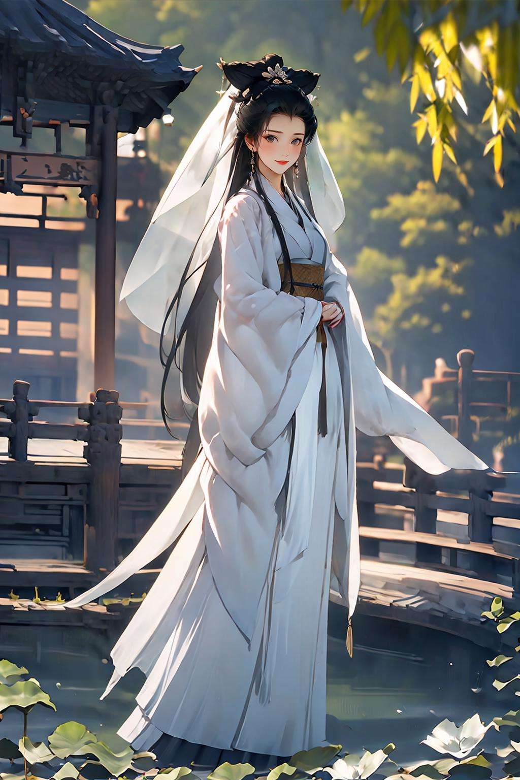 masterpiece,best quality,Baisuzhen,1girl, white hanfu, veil,  <lora:Baisuzhen_v1:0.8>