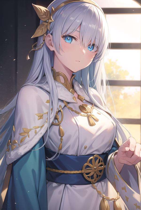 fgoanastasia, <lora:fgoanastasia-lora-nochekaiser:1>,anastasia, blue eyes, grey hair, hair between eyes, (hair over one eye:1.5), long hair, bangs,BREAK blue cloak, brown hairband, cloak, dress, fur trim, hairband, royal robe, sash, tachi-e, white dress, wide sleeves,BREAK looking at viewer,BREAK indoors,BREAK <lyco:GoodHands-beta2:1>, (masterpiece:1.2), best quality, high resolution, unity 8k wallpaper, (illustration:0.8), (beautiful detailed eyes:1.6), extremely detailed face, perfect lighting, extremely detailed CG, (perfect hands, perfect anatomy),