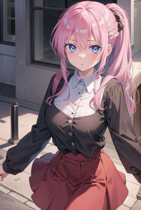 miyakoshikimori, <lora:miyakoshikimori-lora-nochekaiser:1>,miyako shikimori, long hair, blue eyes, hair between eyes, pink hair,BREAK dress, ponytail, braid, red dress, collar, button, skirt, red skirt,BREAK looking at viewer,BREAK outdoors,BREAK <lyco:GoodHands-beta2:1>, (masterpiece:1.2), best quality, high resolution, unity 8k wallpaper, (illustration:0.8), (beautiful detailed eyes:1.6), extremely detailed face, perfect lighting, extremely detailed CG, (perfect hands, perfect anatomy),