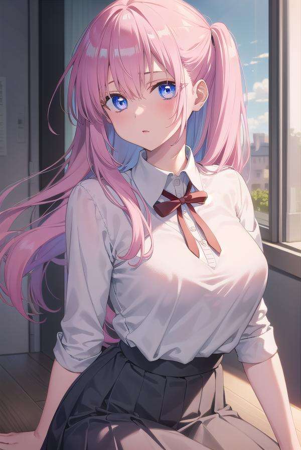 miyakoshikimori, <lora:miyakoshikimori-lora-nochekaiser:1>,miyako shikimori, long hair, blue eyes, hair between eyes, pink hair,BREAK skirt, shirt, school uniform, white shirt, pleated skirt, collared shirt, sweater, grey skirt, ribbon, red ribbon,BREAK looking at viewer,BREAK indoors, classroom,BREAK <lyco:GoodHands-beta2:1>, (masterpiece:1.2), best quality, high resolution, unity 8k wallpaper, (illustration:0.8), (beautiful detailed eyes:1.6), extremely detailed face, perfect lighting, extremely detailed CG, (perfect hands, perfect anatomy),