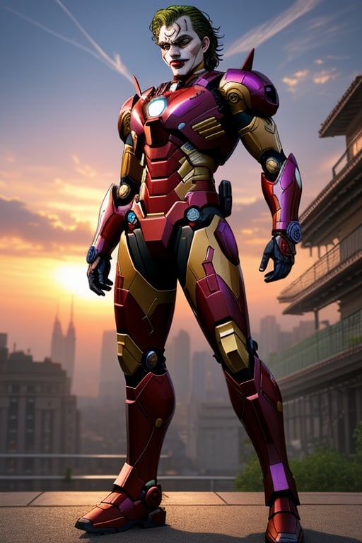 (best quality: 1.2), (masterpiece: 1.2), (realistic: 1.2), (detailed), an hybrid of the joker and ironman, mecha musume,  (masterpiece: 1.2), absurdres, HDR