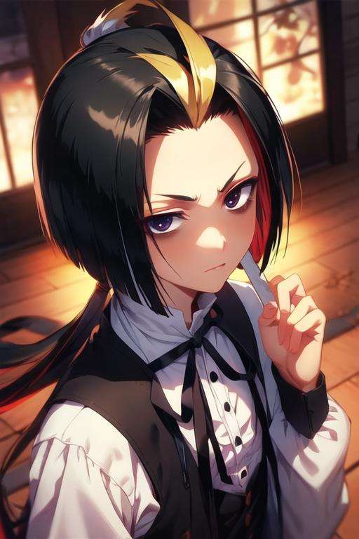 masterpiece, best quality, , 1boy, solo, male focus, looking at viewer, , depth of field, <lora:seigen_amawaka:0.68>, seigen_amawaka, black hair, multicolored hair, black eyes, blonde hair, , fantasy, 12k resolution