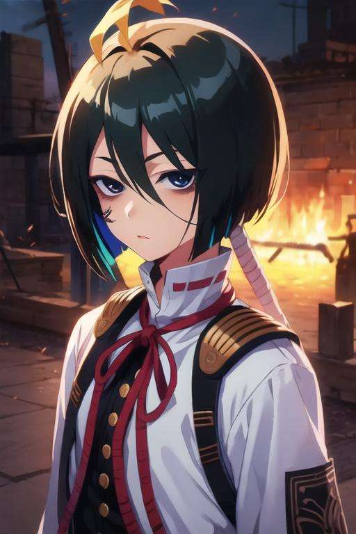 masterpiece, best quality, illustration, 1boy, solo, male focus, looking at viewer, upper body, , <lora:seigen_amawaka:0.66>, seigen_amawaka, black hair, multicolored hair, black eyes, blonde hair, , world war 2,