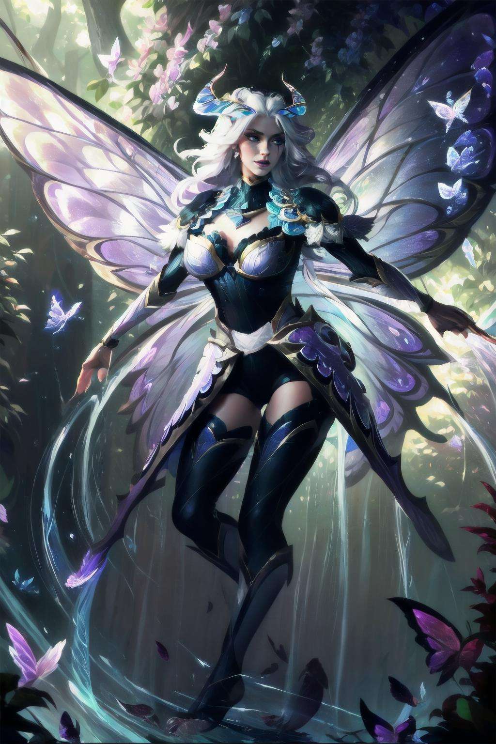 Highly detailed, High Quality, Masterpiece, beautiful, KatarinaFaerie,<lora:Katarina-10:1>,  <lora:HeadpatPOV:1>, full body, garden, flower, butterfly fyling arround, 