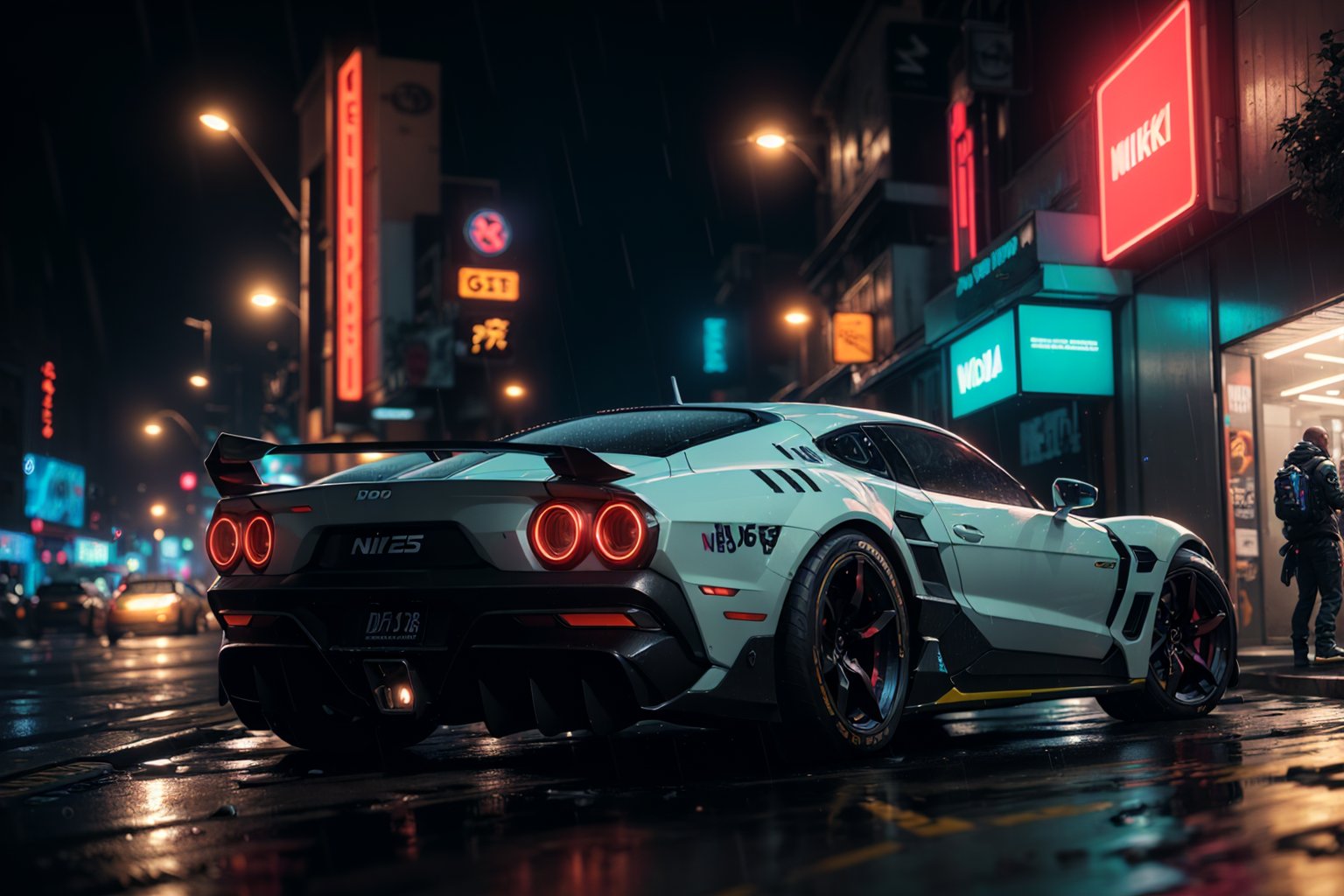 (detailed cyberpunk 2300 car background, futuristic aero super cars, cyberpunk, modified car), detailed raining, neon headlight, volumetric light, rich colors, neon lighting, night, midnight, fine detail, absurdres, extremely detailed, depth of field, ((realistic lighting)) ultra highres, (masterpiece:1.2), (ultra detailed), (best quality), intricate, comprehensive cinematic, magical photography, (gradients), colorful, nikon d850 film stock photograph kodak portra 400 camera f1.6 lens rich colors hyper realistic lifelike texture dramatic lighting unrealengine trending on artstation cinestill 800 tungsten, Style-Neeko