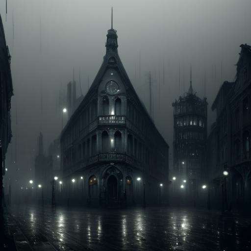 An old victorian city with rainy atmosphere and moody and cinematic lighting, in (reasonableDrink: 1.2) style