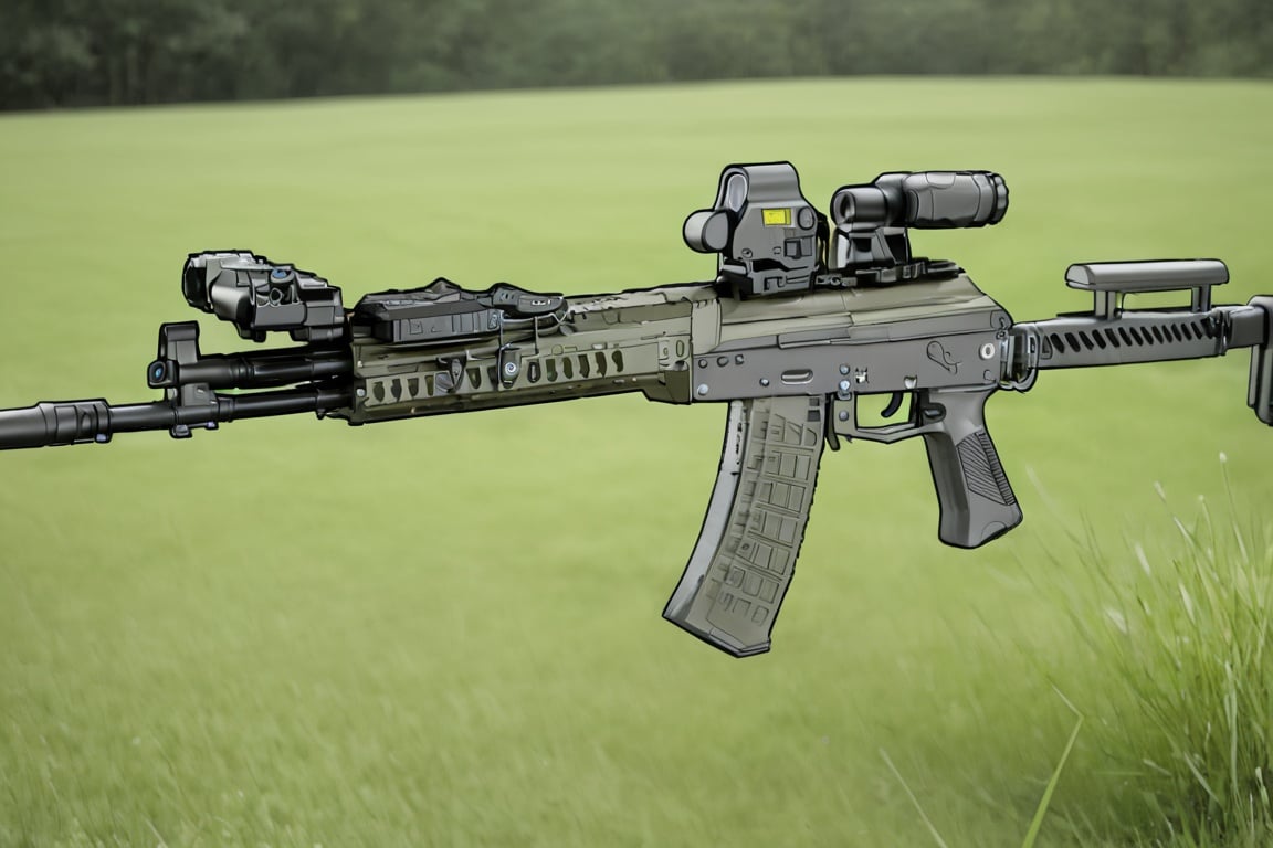 masterpiece,best quality,<lora:ak:1>,ak,assault rifle,outdoor,grass,