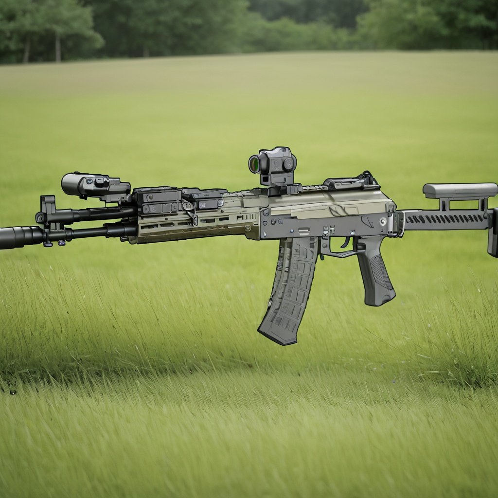 masterpiece,best quality,<lora:ak:1>,ak,assault rifle,outdoor,grass,