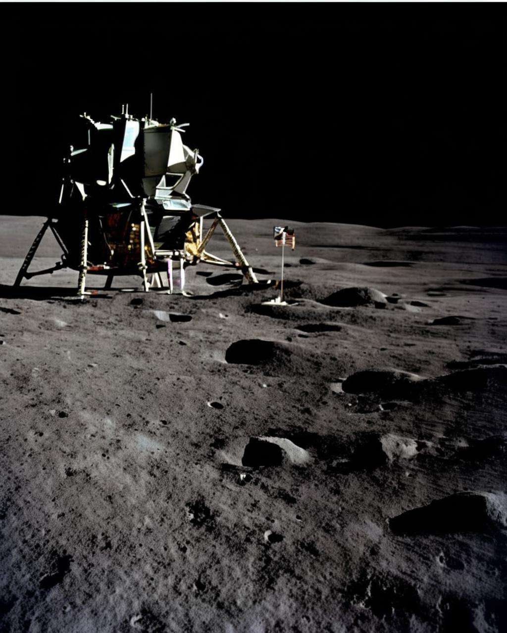 mission apollo on the moon, deep black sky <lora:Apollo_Style:1.0>