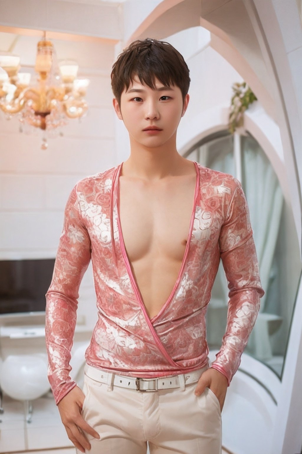 1 boy,pearl, masterpiece, best quality, super high resolution, (25 years old), (realism: 1.4), suit, shirt, (rose wrap: 1.3), upper body photo, 32k