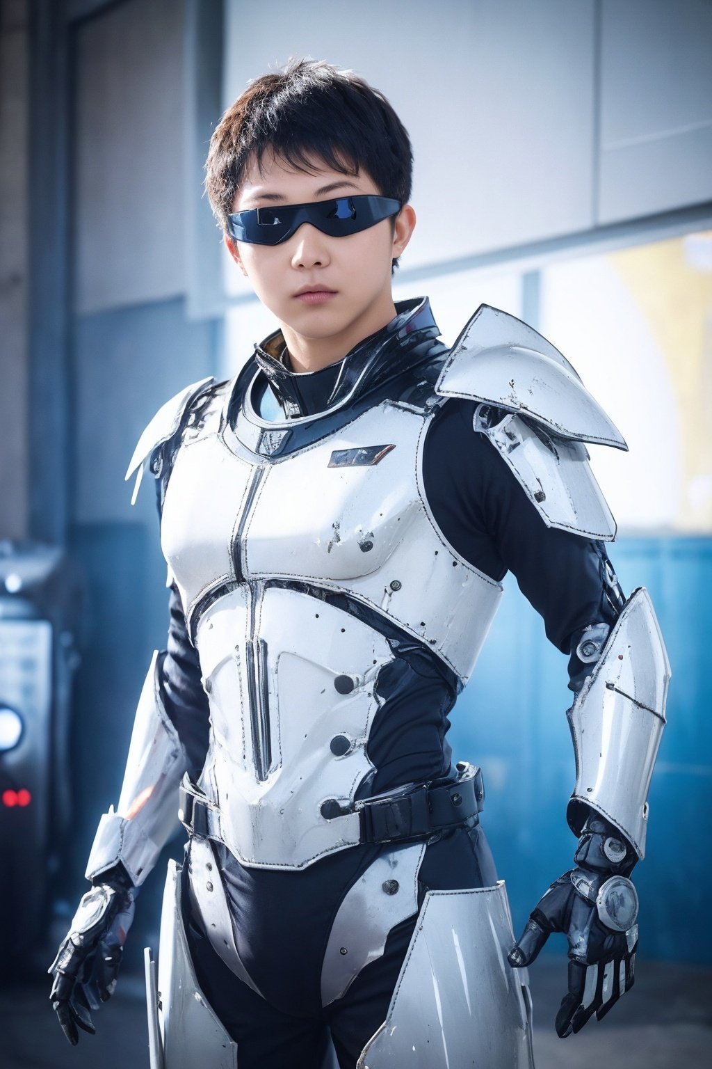 (HDR image), (black goggles: 1.5) (high-definition image), (intricate detail), (cinematic effect), (realistic style), (mecha), (sci-fi elements), (military equipment), (iron armor), (mechanical), (boy), (mecha costume), (weapon), (simple background), (flame effect), (action scene), (combat state), (mechanical arm), (highlight effect), (strong contrast), (sharp focus), (solid background), (creativity), (accurate detail),, (exquisite craftsmanship)