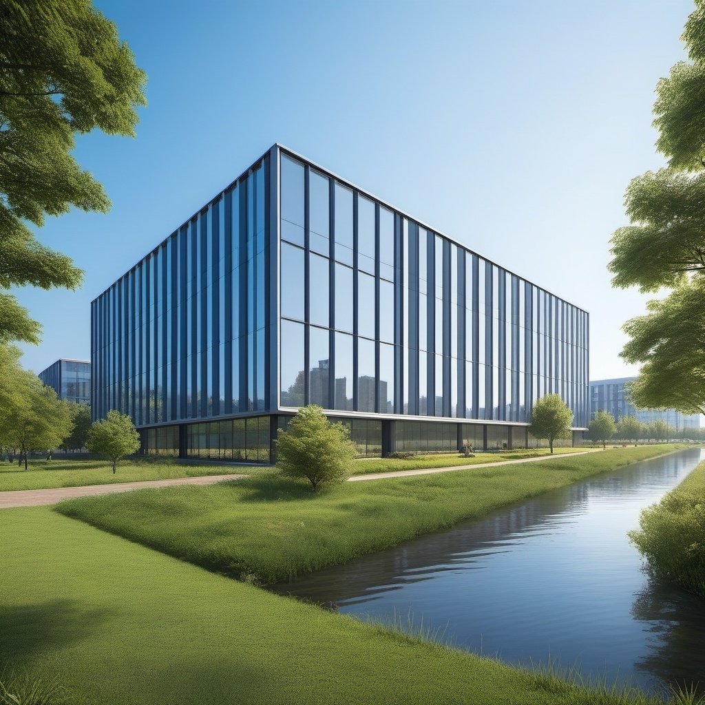 (masterpiece), best quality,8K,no humans, outdoors,chanyeyuan,industrial park,building, scenery,blue sky, city,(grass:0.7), day,(tree:0.6),water,window, <lora:ZSIndustrialParkV1.0-000046:0.5>