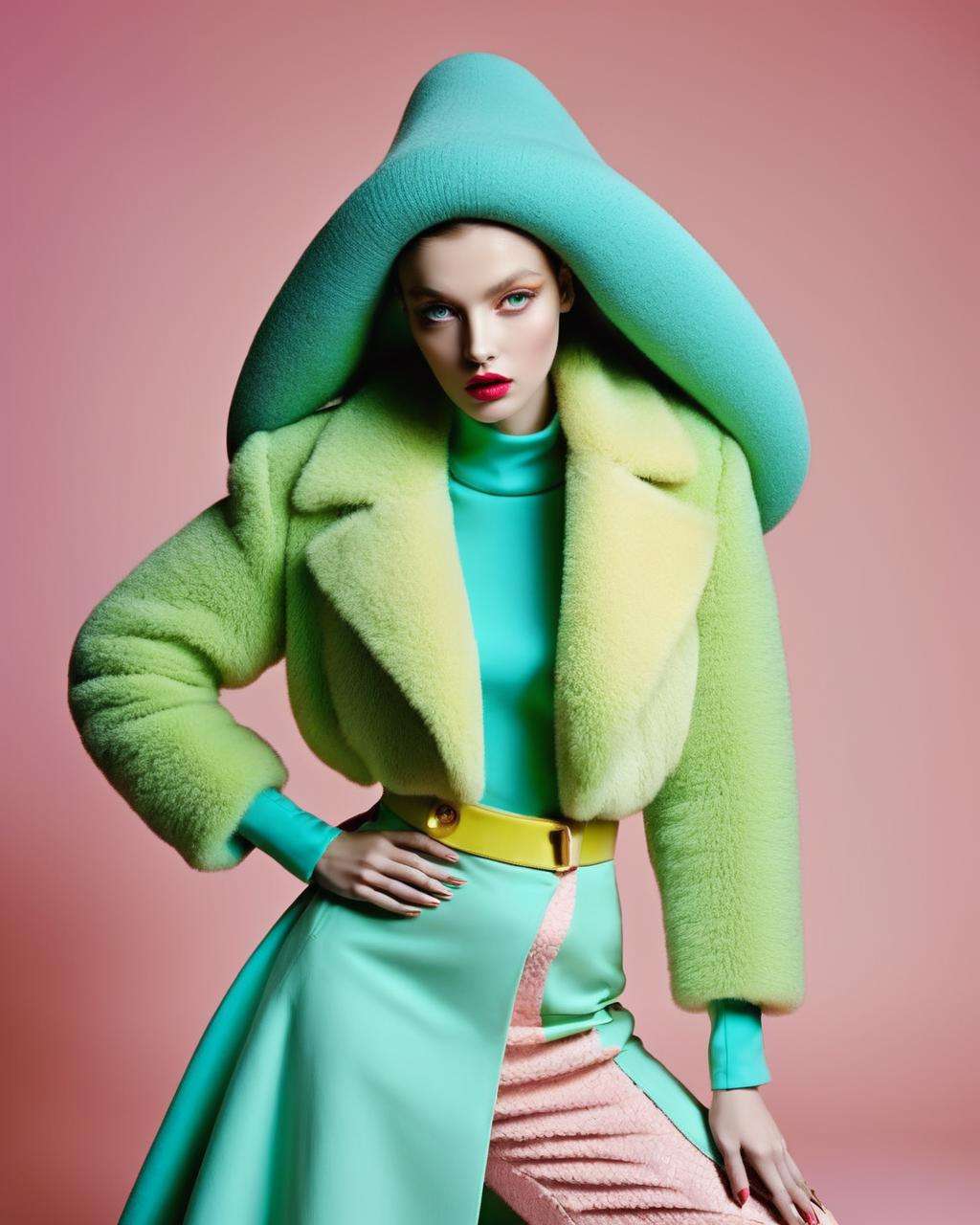 weird fashion, by Asha Smara Darra, by Bruno Basso, by Marjan Pejoski , fashion photography , pastel colors, <lora:weird_fashion:1.0>