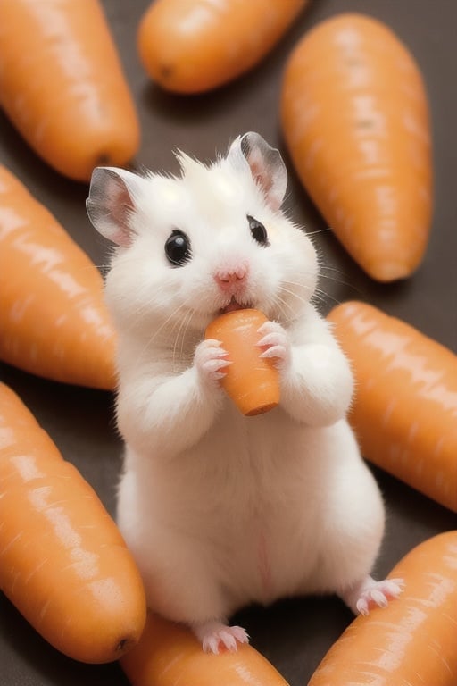 White Hamster,surprised,cutie,Detail,idle animation,eating,white wings,Carrots, white background,angry