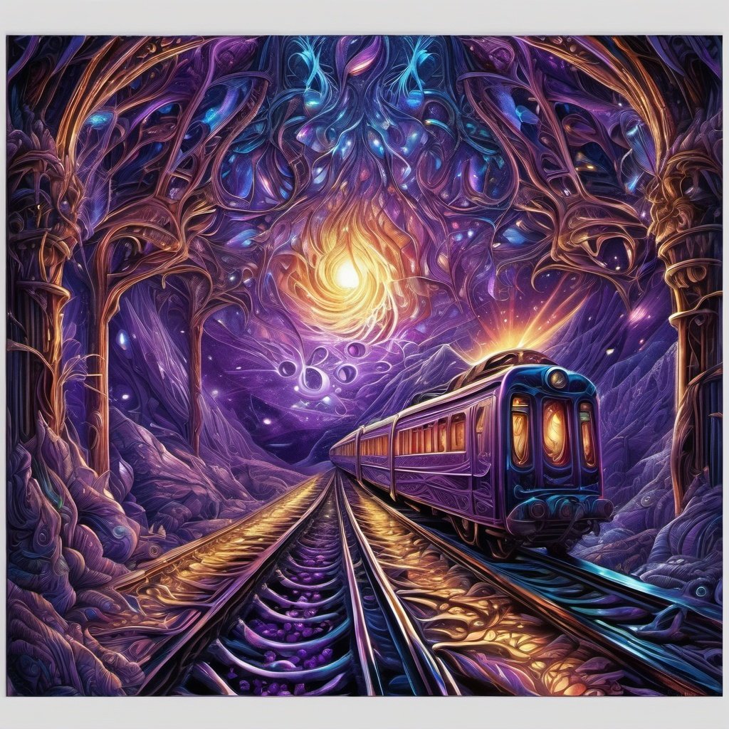 Art by  Dan Mumford
Josephine Wall
"imagine a bioluminescent purple glowing a train in ethereal enchanted wonderland, soft lighting, sharp focus,  paint drops, rough edges, trending on artstation, studio photo, intricate details, highly detailed"
luminism, ultra  highly detailed, 32 k, 
Fantastic Realism complex background, dynamic lighting, lights, digital painting, intricated pose, highly detailed intricated, Broken Glass effect, no background, stunning, something that even doesn't exist, mythical being, energy, molecular, textures, iridescent and luminescent scales, breathtaking beauty, pure perfection, divine presence, unforgettable, impressive, breathtaking beauty, Volumetric light, auras, rays, vivid colors reflects



















