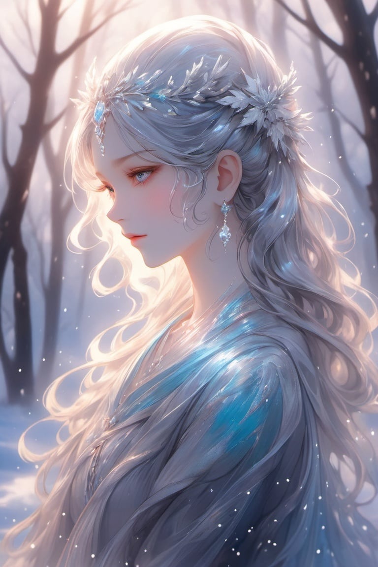 (Need),(tmasterpiece:1.2),(a color:0.5),(Splash ink),(Splash color),((aquarelle)),Clear and sharp,model shoot,(Goddess of winter:1.5),cuteexpression,Elegant gray hair,Delicate face and eyes,Elegant goddess costume,Winter forest background,Colored water,Colorful portraits,watercolor