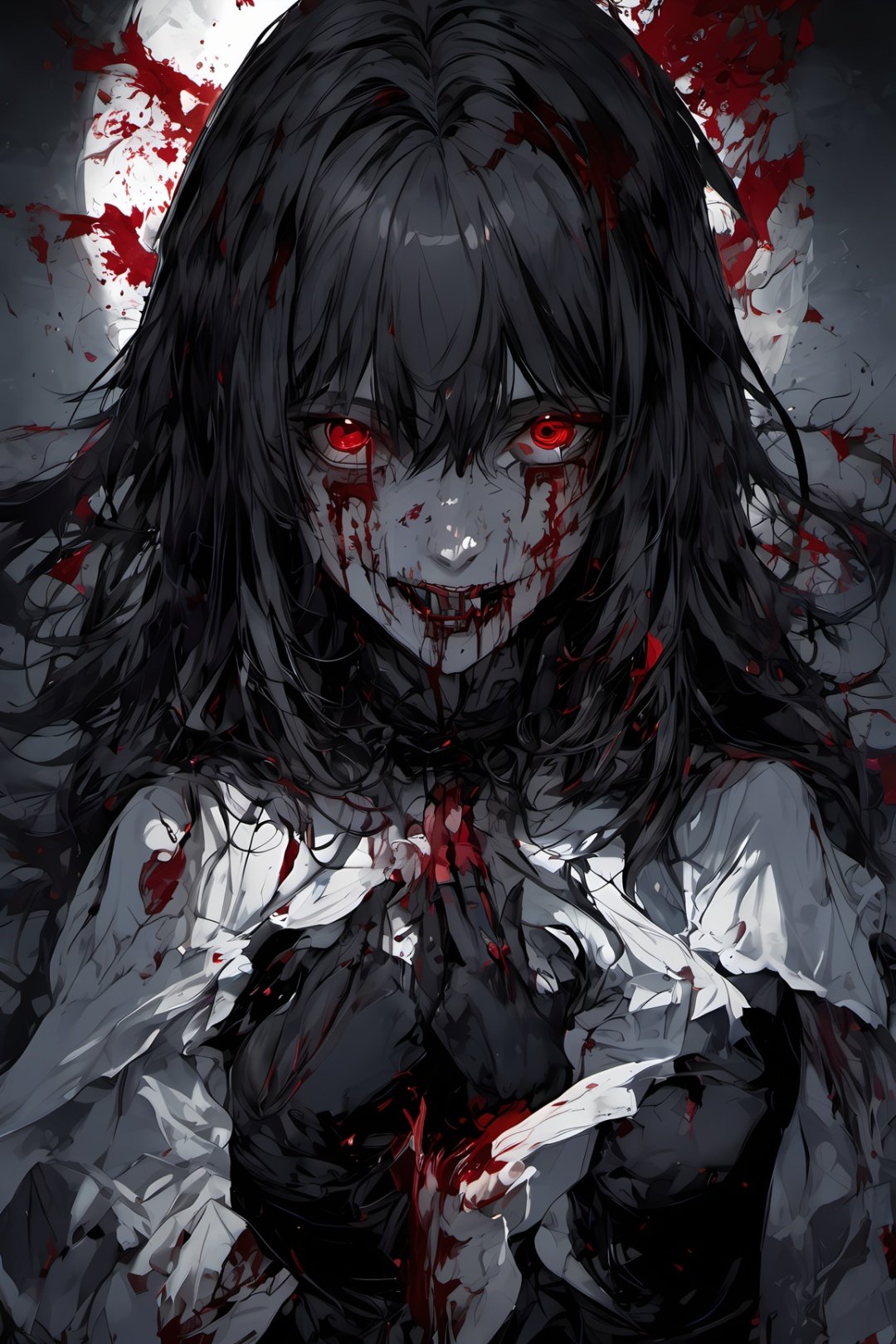 ghost girl, scary with blood, high quality, scary darkness background, CryingBlood, blood