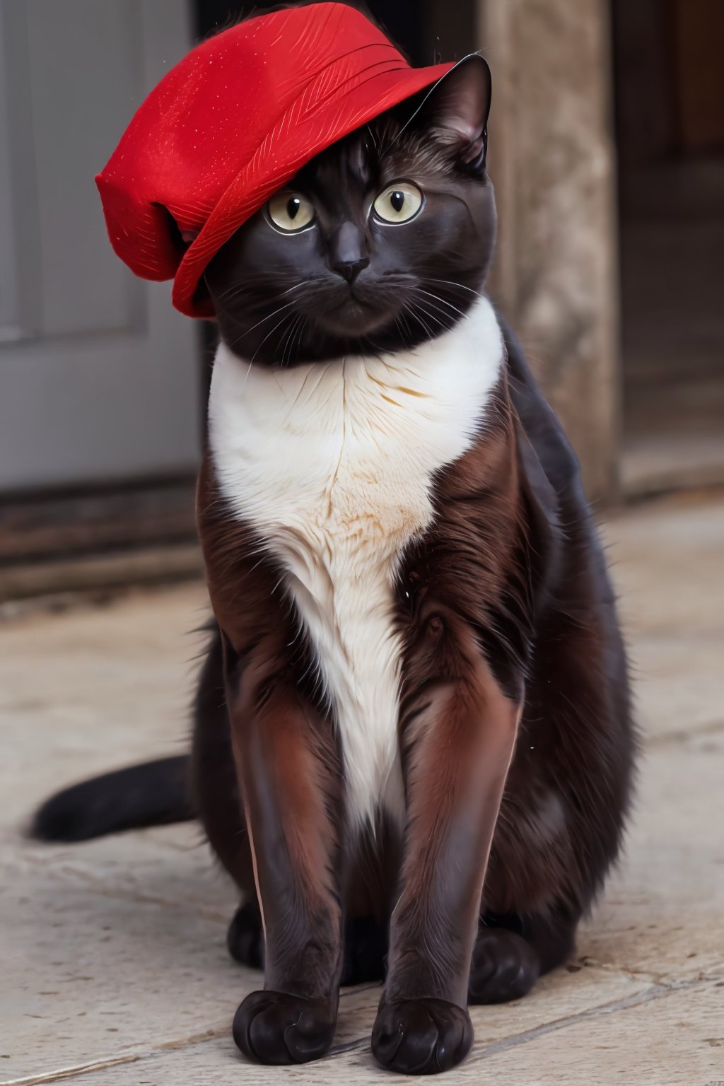 (absurdres, highres, ultra detailed, high resolution:1.1), cat, realistic, non-human, hairy, hat, cute, full body, (dressed animal, clothed animal:1.2),