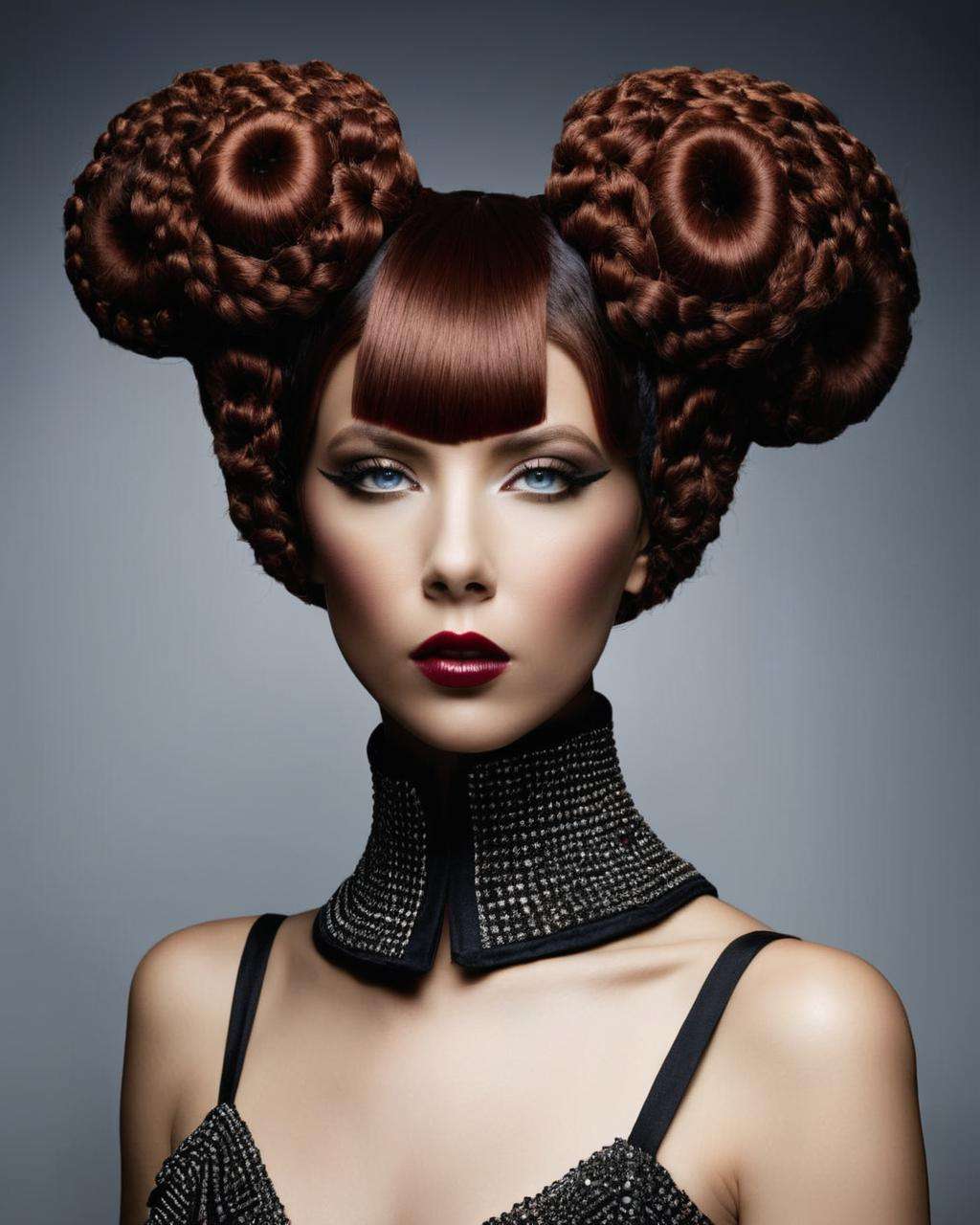 crazy alternate hairstyle, fashion photography, hairstyle inspired by Eddie Martinez and Terry Brooks <lora:hair_style:1.0>