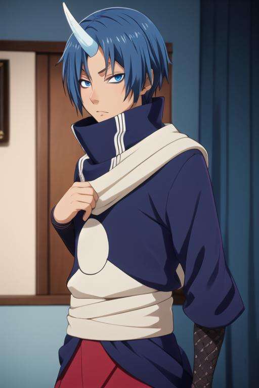 masterpiece, best quality, , 1boy, solo, male focus, looking at viewer, upper body, depth of field, <lora:souei_tensei_shitara:0.68>, souei_tensei_shitara, blue hair, blue eyes, single horn, renaissance costume, ,