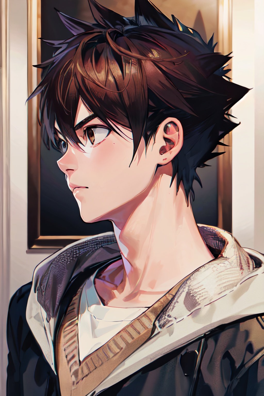 masterpiece, best quality, highres, 1boy, sena, spiked hair, brown hair, brown eyes 