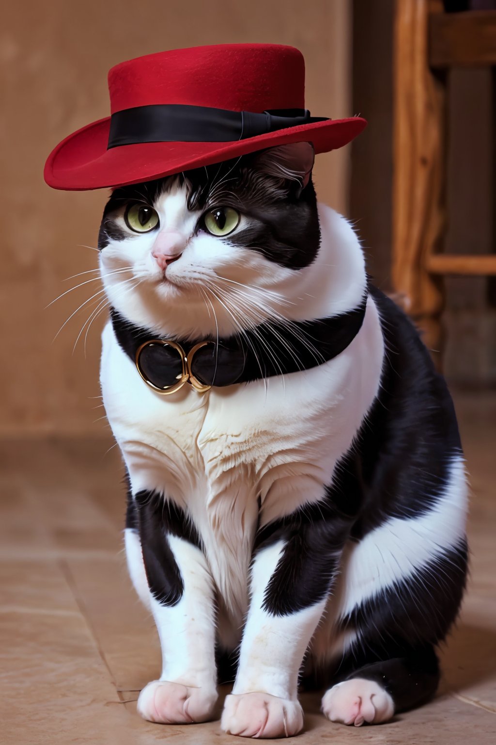 (absurdres, highres, ultra detailed, high resolution:1.1), cat, realistic, non-human, hairy, hat, cute, full body, (dressed animal, clothed animal:1.2),