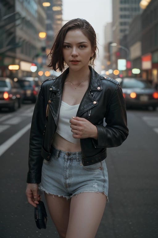cinematic photo cinematic film still Street style photo of a grunge style woman in the streets of 1990 Manhattan standing in front of a sliver high rise building, blonde, leather jacket , Carly Norris, Sliver movie, natural lighting, shot on Agfa Vista 200, bokeh, f. 1. 8, <lora:j3s1-04:1:1> ,<lora:epiNoiseoffset_v2:0.6> . shallow depth of field, vignette, highly detailed, high budget Hollywood movie, bokeh, cinemascope, moody, epic, gorgeous, film grain, grainy . 35mm photograph, film, bokeh, professional, 4k, highly detailed