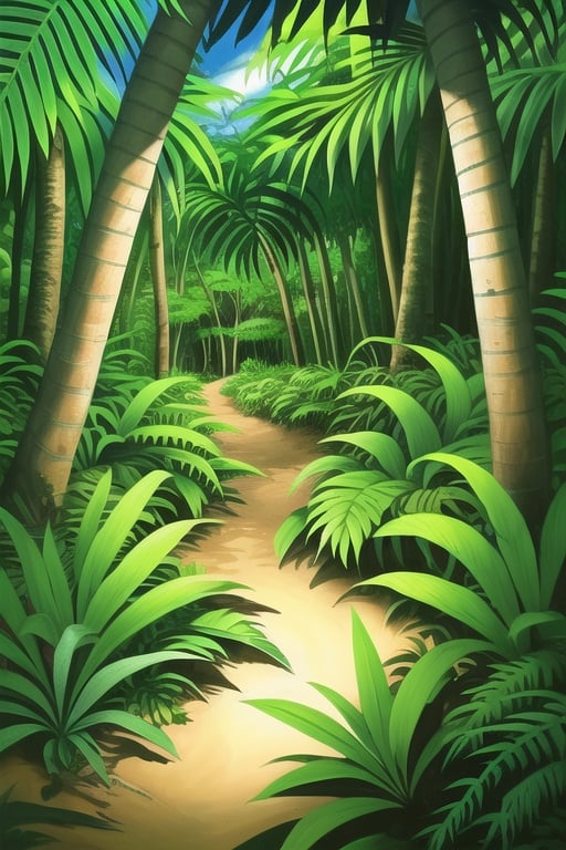 lush tropical jungle and trail
