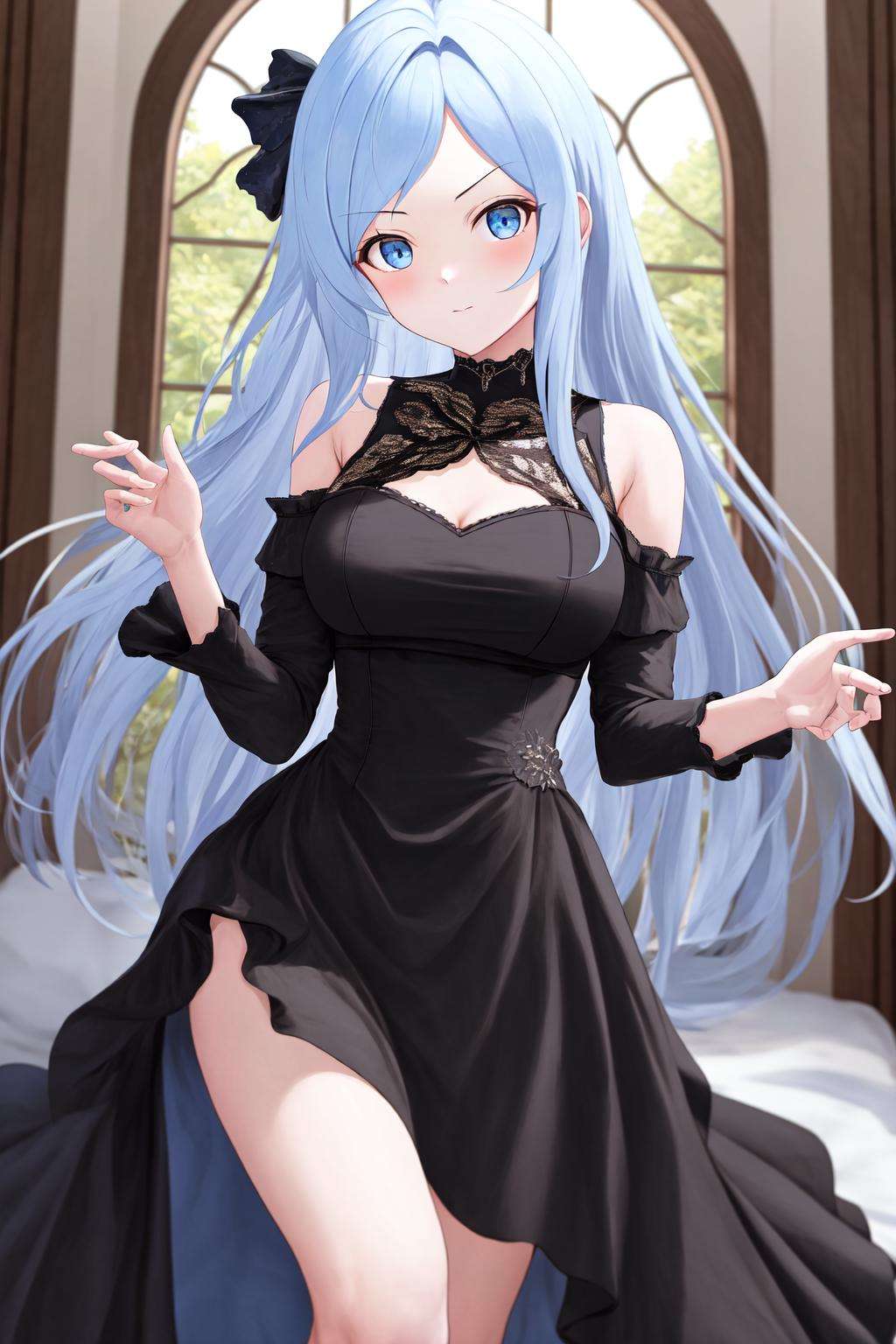 masterpiece, best quality, highres, 1girl <lora:tomo_kunagisa_no_outfit:1> black dress