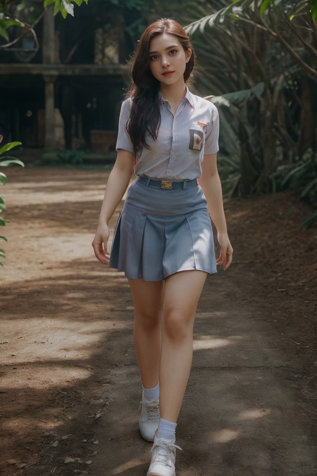 Hyperrealistic art cinematic photo ethereal fantasy concept art of sm4c3w3k, white clothes,full body  photo of the most beautiful bukub woman in the world wearing the sm4c3w3k, collared shirt,short sleeves, grey skirt, pocket,beautiful face,detail face,<lora:sm4c3w3k-05:1>  . magnificent, celestial, ethereal, painterly, epic, majestic, magical, fantasy art, cover art, dreamy . 35mm photograph, film, bokeh, professional, 4k, highly detailed . Extremely high-resolution details, photographic, realism pushed to extreme, fine texture, incredibly lifelike