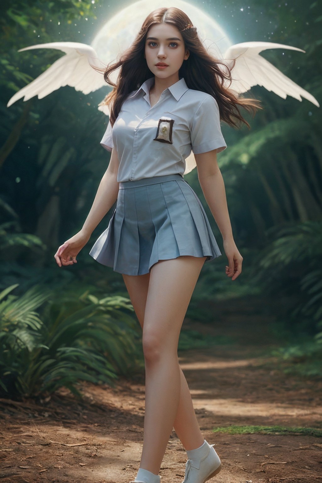 cinematic photo ethereal fantasy concept art of sm4c3w3k, white clothes,full body  photo of the most beautiful bukub woman in the world wearing the sm4c3w3k, collared shirt,short sleeves, grey skirt, pocket,beautiful face,detail face,<lora:sm4c3w3k-05:0.8>  . magnificent, celestial, ethereal, painterly, epic, majestic, magical, fantasy art, cover art, dreamy . 35mm photograph, film, bokeh, professional, 4k, highly detailed