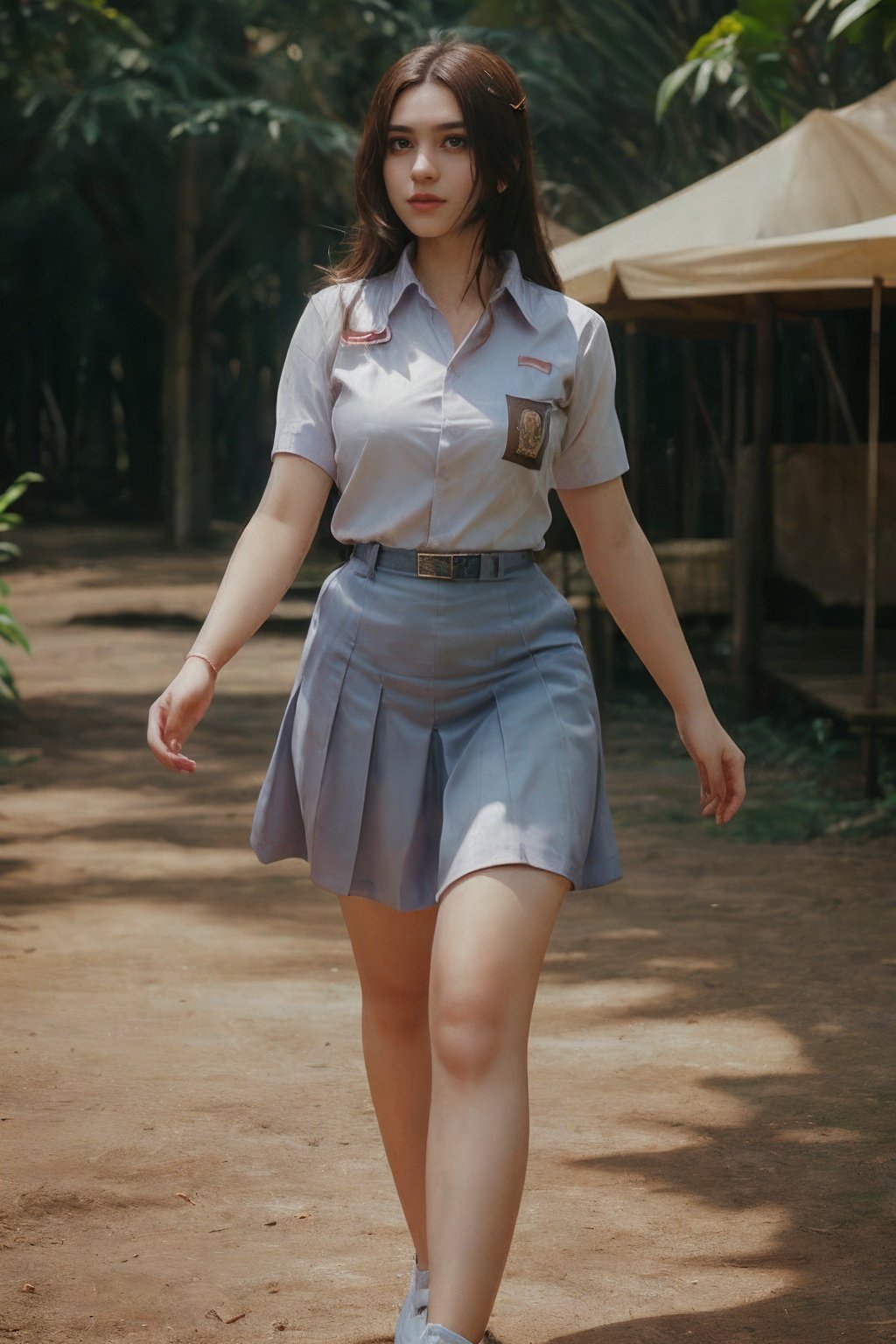 Hyperrealistic art cinematic photo ethereal fantasy concept art of sm4c3w3k, white clothes,full body  photo of the most beautiful bukub woman in the world wearing the sm4c3w3k, collared shirt,short sleeves, grey skirt, pocket,beautiful face,detail face,<lora:sm4c3w3k-05:1>  . magnificent, celestial, ethereal, painterly, epic, majestic, magical, fantasy art, cover art, dreamy . 35mm photograph, film, bokeh, professional, 4k, highly detailed . Extremely high-resolution details, photographic, realism pushed to extreme, fine texture, incredibly lifelike