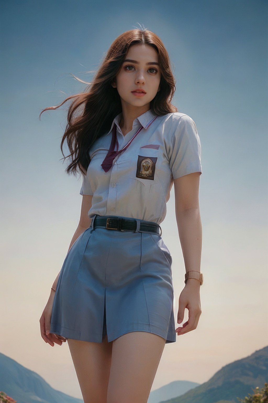 Hyperrealistic art cinematic photo ethereal fantasy concept art of sm4c3w3k, white clothes,full body  photo of the most beautiful bukub woman in the world wearing the sm4c3w3k, collared shirt,short sleeves, grey skirt, pocket,beautiful face,detail face,<lora:sm4c3w3k-05:1>  . magnificent, celestial, ethereal, painterly, epic, majestic, magical, fantasy art, cover art, dreamy . 35mm photograph, film, bokeh, professional, 4k, highly detailed . Extremely high-resolution details, photographic, realism pushed to extreme, fine texture, incredibly lifelike