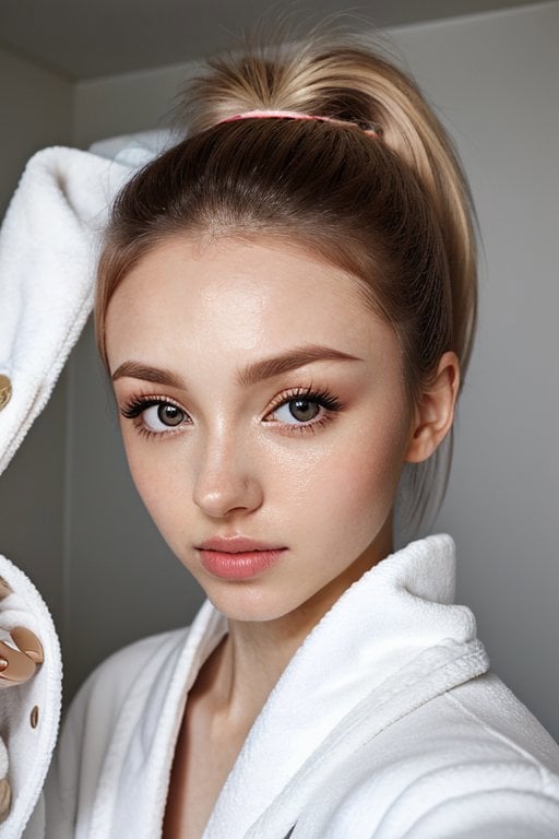 (eye level, head shot:1.2) photo of          <lora:ElinaKarimova_v2:0.8> ElinaKarimova,        she is wearing petal print bathrobe ,        her hair is styled as sleek ponytail hair,        she is wearing mittens,        BREAK she is (drawing water from a well:1.1),        direct flash photography,