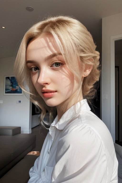 (shot from a Dutch angle, head shot:1.2) photo of <lora:ElinaKarimova_v3:.9> ElinaKarimova,        she is wearing sarashi          ,        her hair is styled as twisted lob hair,        she is wearing pocket watch,        BREAK she is (in the family room:1.1),        soft natural lighting,